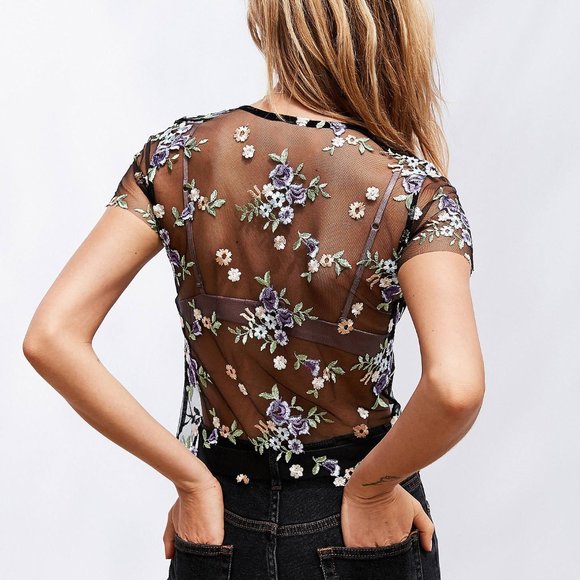 5 for $45 Kimchi Blue Embroidered Sheer Tee - Picture 2 of 8